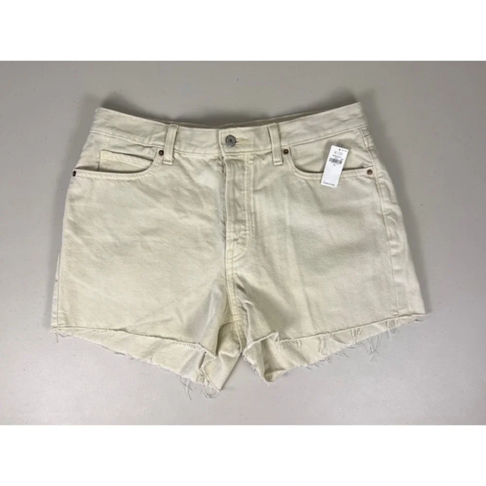 Old‎ Navy High-Rise Slouchy Straight Denim Shorts Cream Off-White Raw Hem 12 NEW